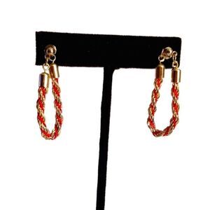 5/$25 Vintage Gold red braided rope chain hoop earrings